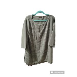 Soft Surroundings Women's Moss Green Tunic Laser Cut Long Sleeve PL